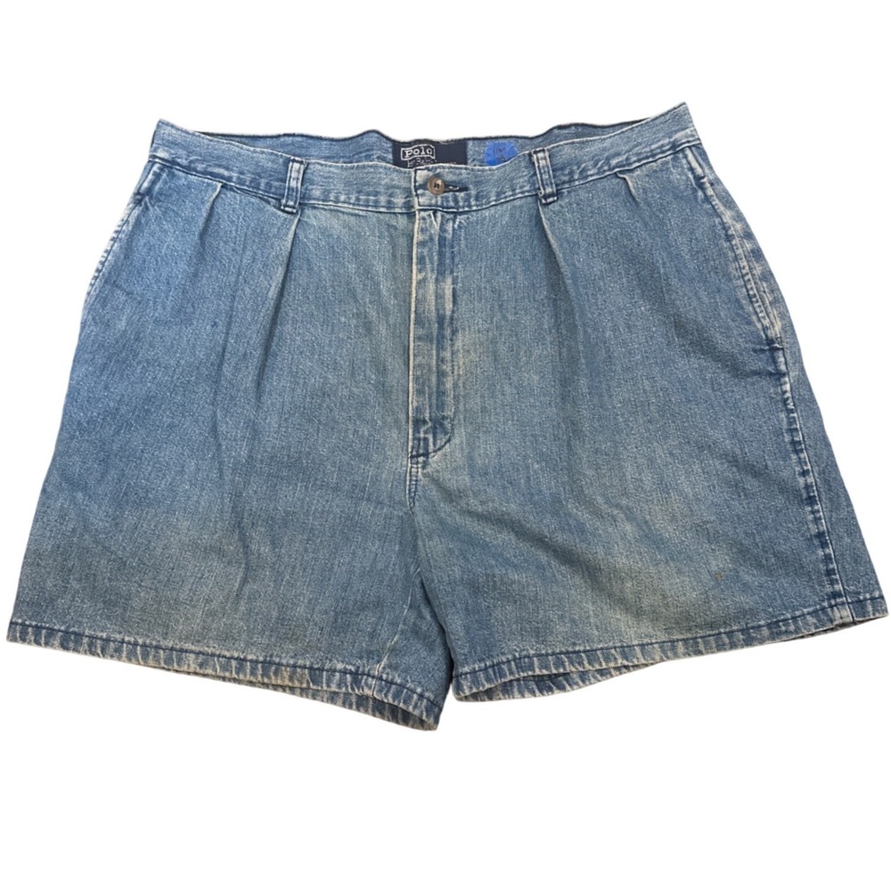 Polo Ralph Lauren Mens Pleated Denim Shorts Medium Wash Blue Size 35 Vintage
